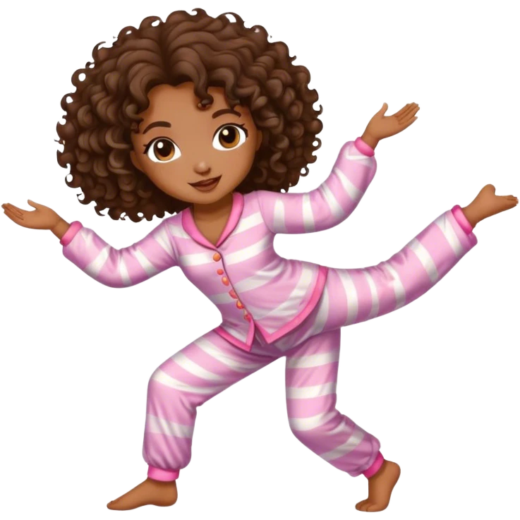 a brown lady with curly dark brown hair dancing in cute pajamas  emoji