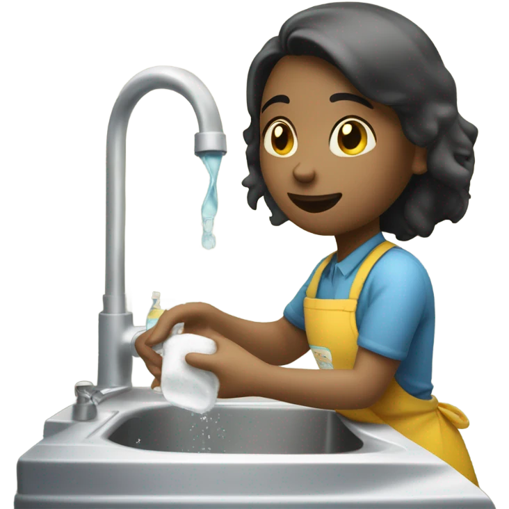 The girl is washing the dishes. emoji