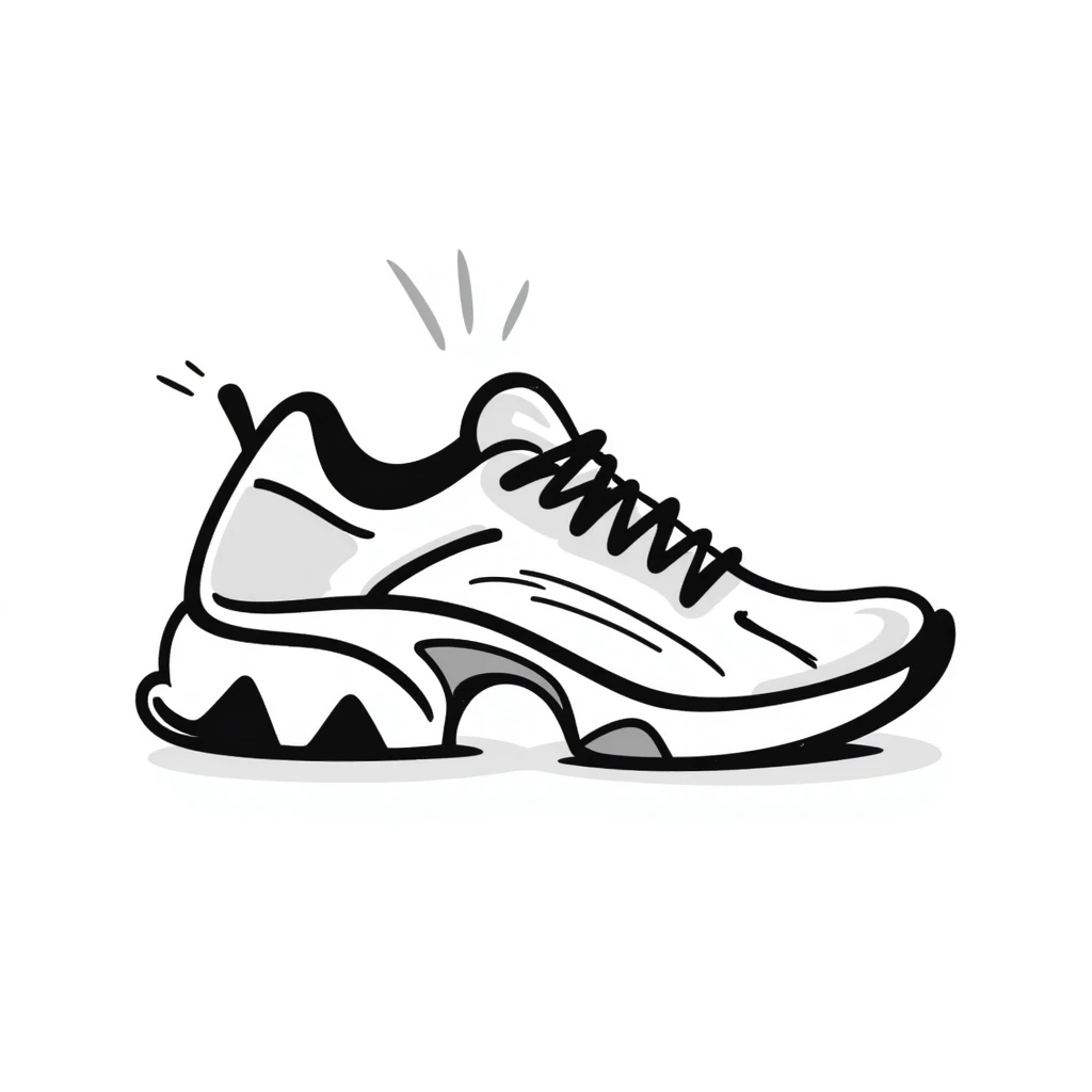 Athletic running shoes/sports shoes in pastel colors (dd9fb0, ffc6d3, a3bfc9, c4bee2, f1b091), hand-drawn doodle style emoji