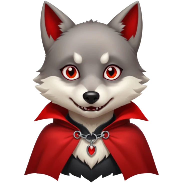 Vampire Pet, Tiny wolf in red collar cloak, red eye, fang emoji