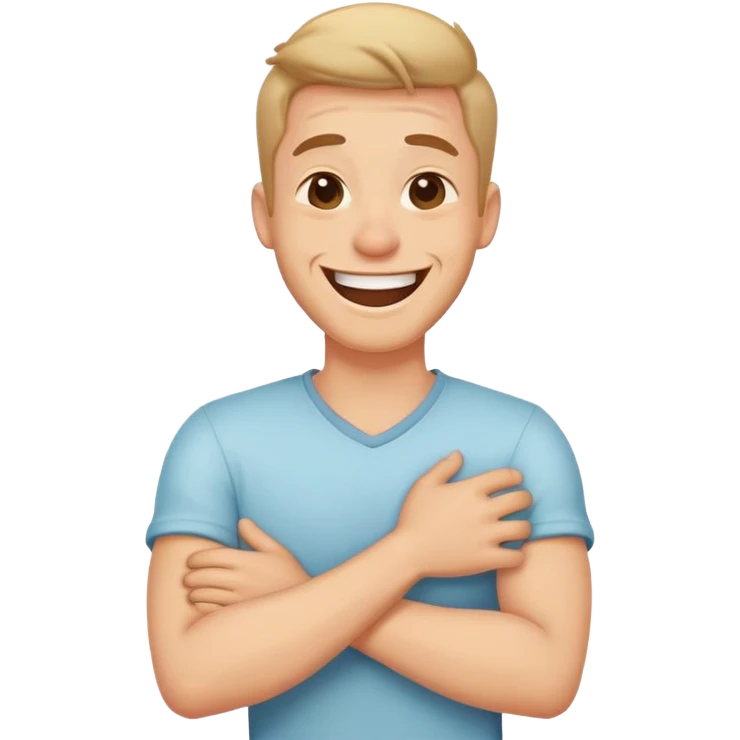 Crossing arms, holding neck, laughing guy ￼ emoji