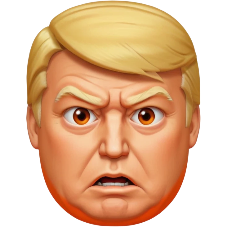 PLEASE MAKE 3 VERSIONS OF AN ISOMETRIC 3D ICON OF A DONALD TRUMP CHARACTER, FROM AN OVERHEAD ISOMETRIC ANGLE, WITH AN ANGRY AND CONFUSED EXPRESSION, HEAVY JOWELS, WITH EXCESSIVE ORANGE MAKEUP, A VERY LARGE, BLOATED STOMACH, AND VERY LARGE ANGLES. emoji