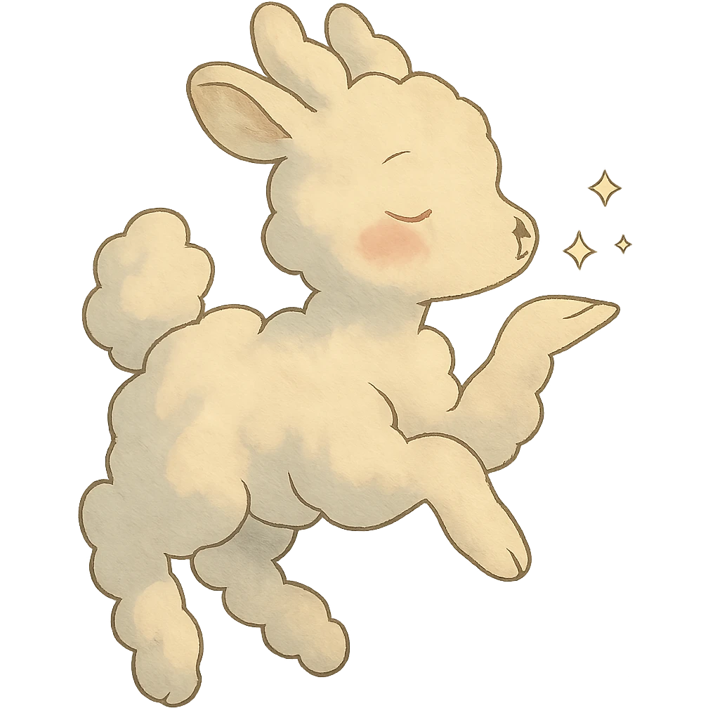 ghibli-inspired vanilla cloud doe, floating, with rosy cheeks, blowing a kiss with sparkles, soft and dreamy emoji