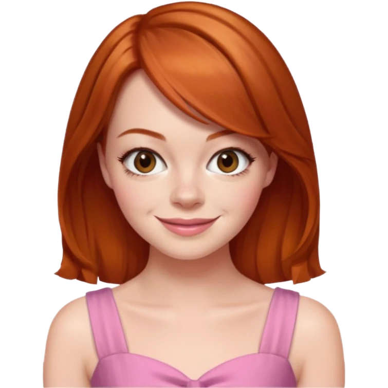 Emma Stone, orange brown hair, pink dress emoji