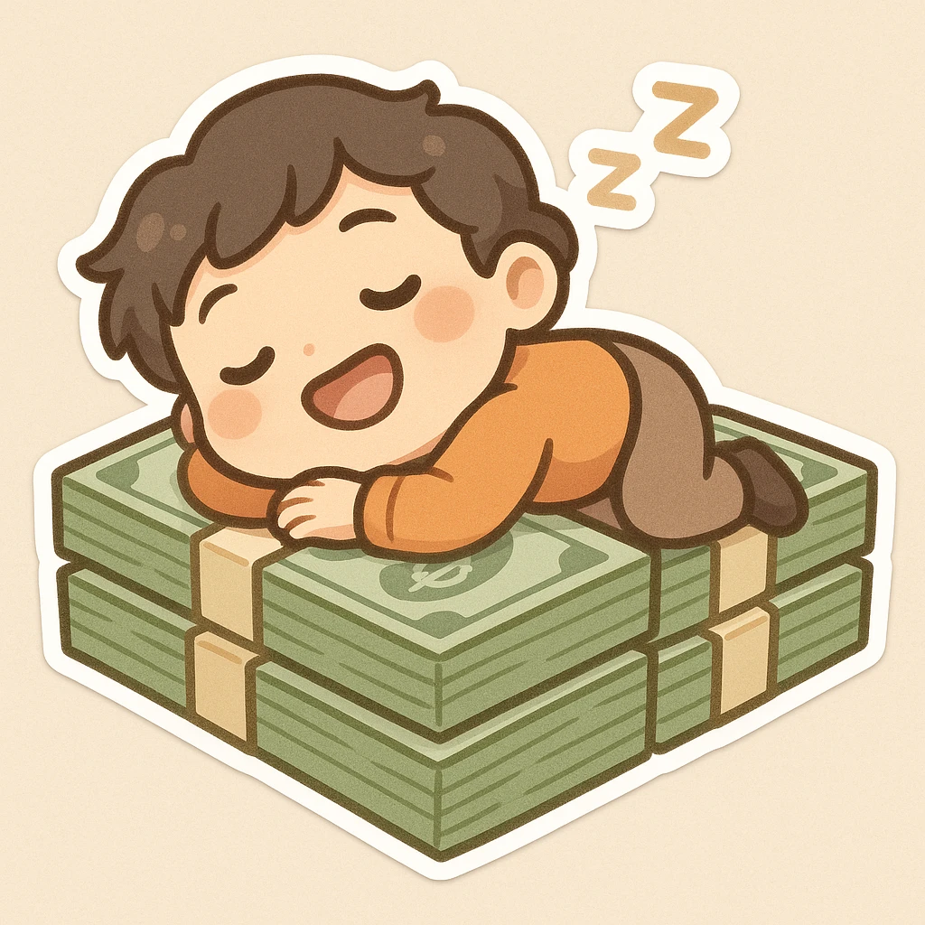 happy person napping on mattress of money emoji