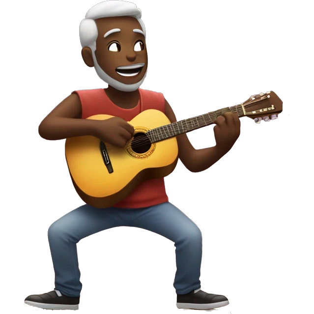 Una papa tocando una guitarra al frente de un atardecer  emoji