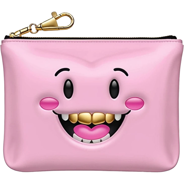 pink stoney clover lane rectangle pouch with shiny gold zipper teeth and a circle zipper puller  emoji