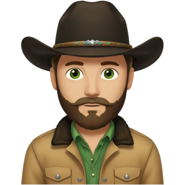 yellowstone dutton ranch cowboy with beard and green eyes, black cowboy hat, black t-shirt and tan jacket emoji