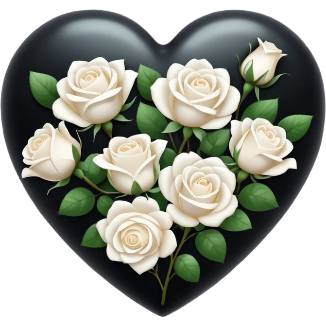 Black heart with white roses emoji