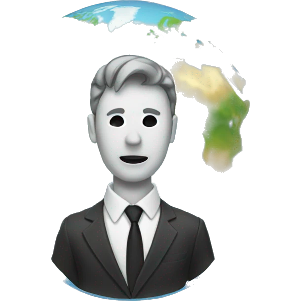 Man in suit with a head replaced by the globe map emoji