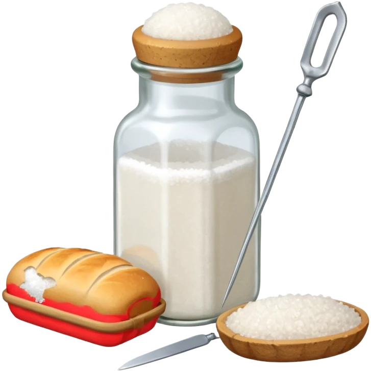  a one victorian bottle of salt and a loaf of bread - crochet needles and a ball of wool emoji