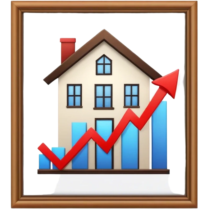 Stock market arrow going up behind the house emoji
