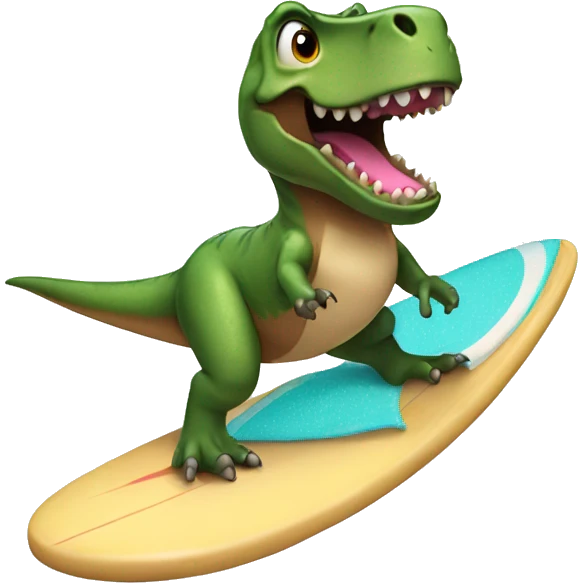 Trex on a surf board wearing a tutu emoji