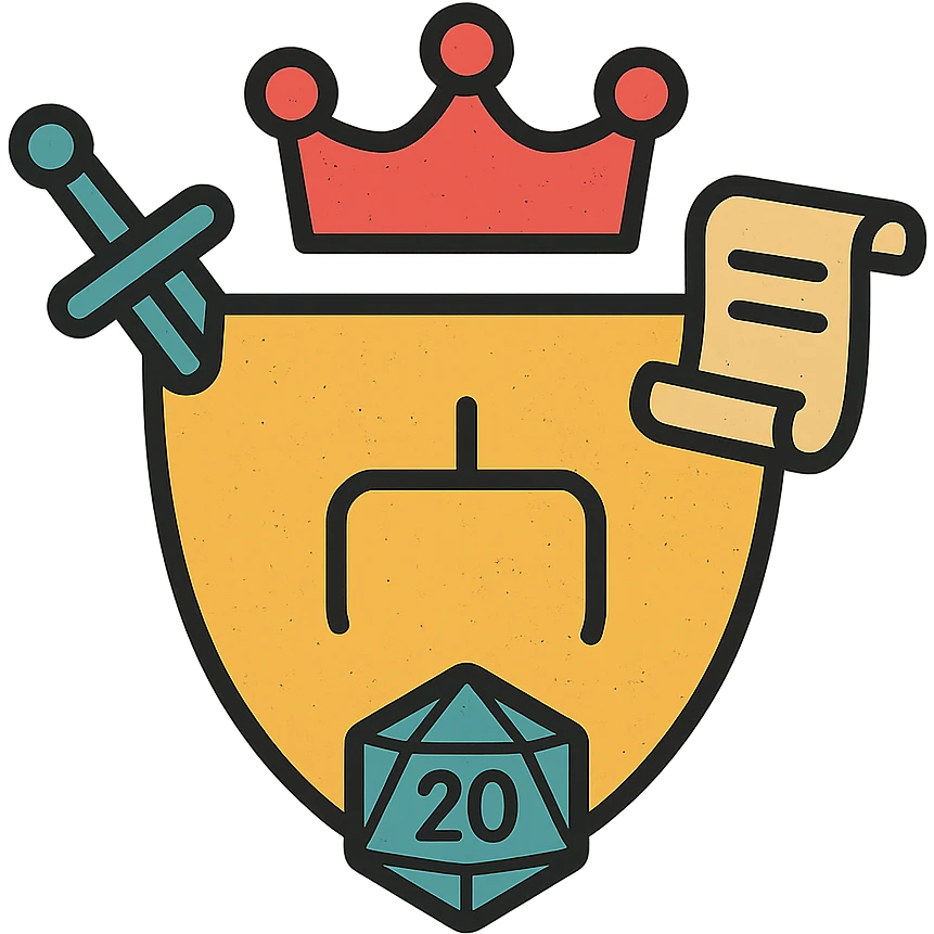 minimalist icon of a stylized shield or crown as an admin symbol with subtle DnD/RPG touches like dice, sword, or scroll, very worn and distressed effect emoji