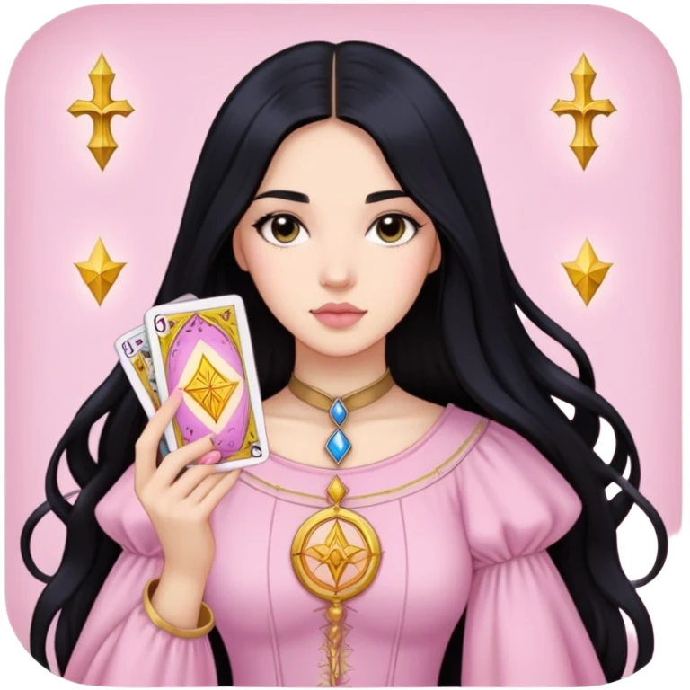 long black hair girl with light pink tarot cards emoji