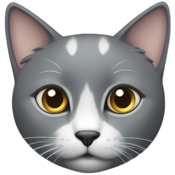 a grey cat with a white spot on its nose is playing emoji