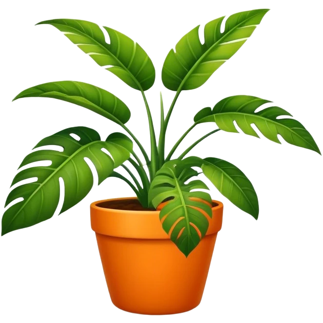 A tropical plant with huge leaves in an orange pot emoji