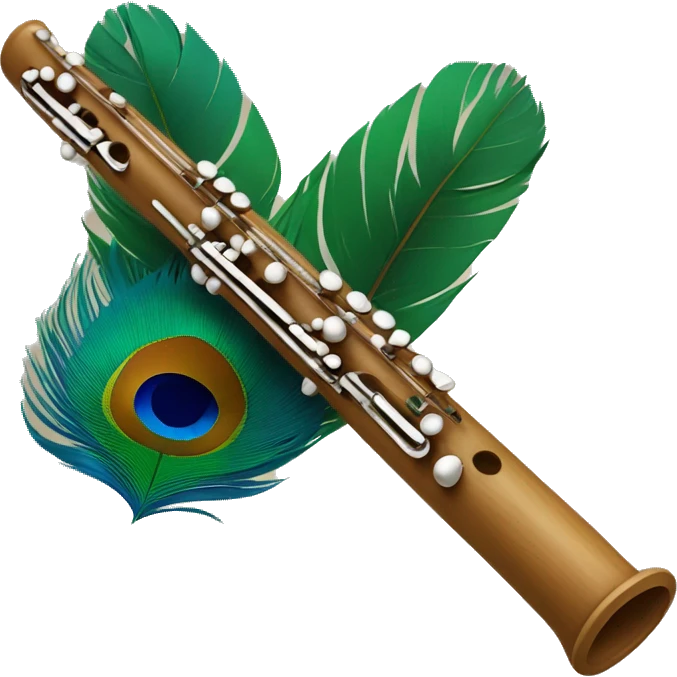  Wooden flute with peacock feather  emoji