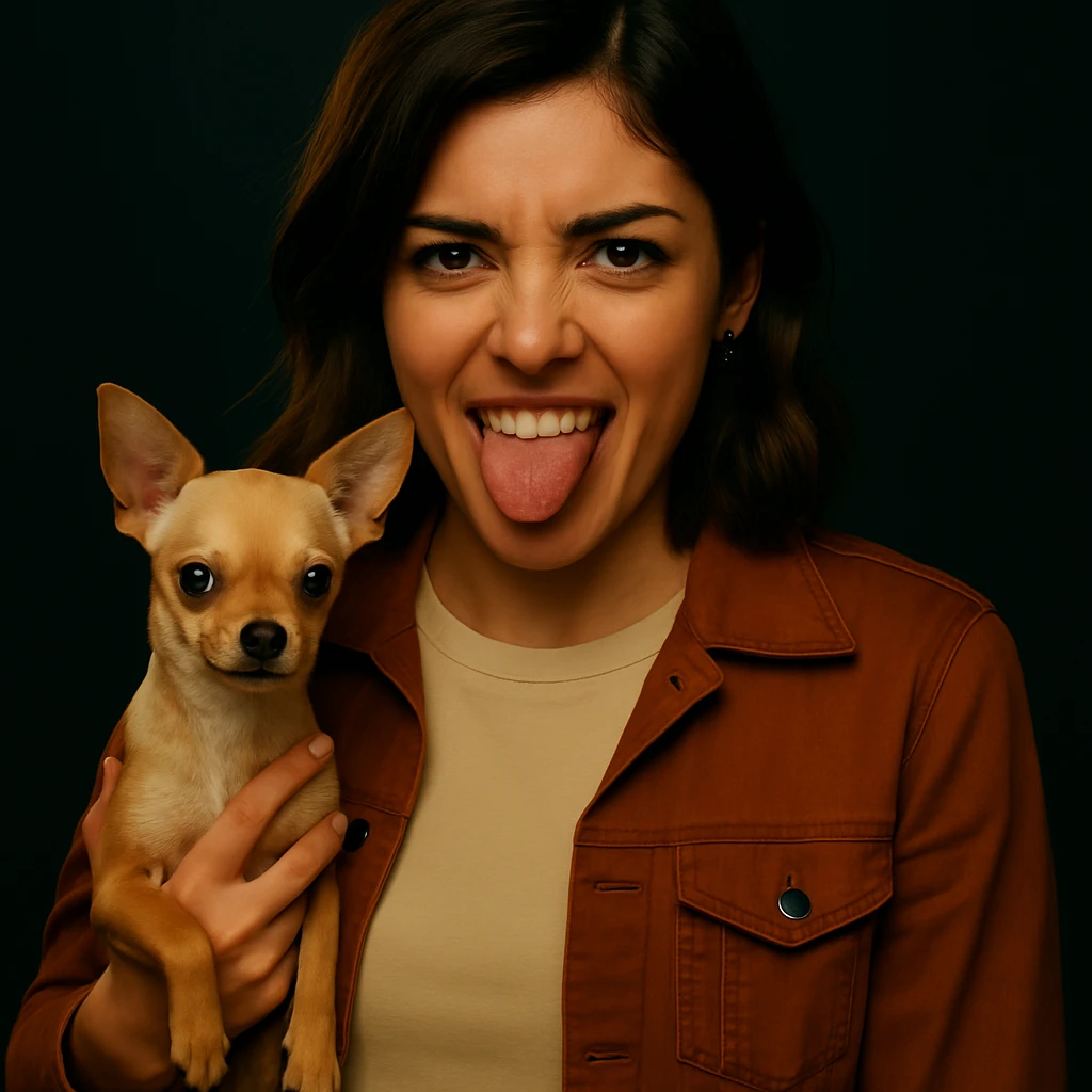 Restore the rebellious and playful expression on the face in the style of a Netflix series, keeping all other elements identical. emoji