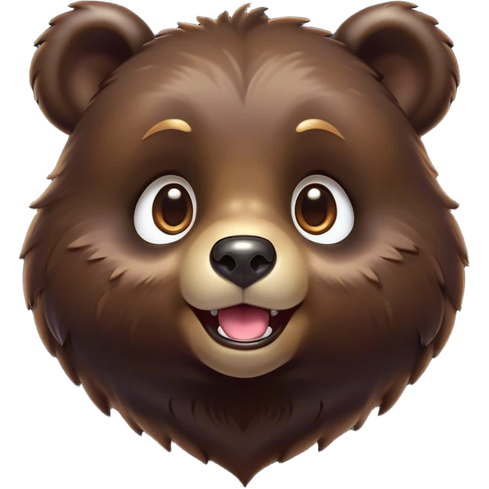 Cinematic Comical bear cub Portrait Emoji, Head tilted dramatically with an exaggeratedly amused expression, featuring a striking, glossy dark brown fur with bold fur texture, wide, expressive eyes filled with playful disbelief, Simplified yet hilariously expressive features, highly detailed, glowing with a slightly sassy glow, high shine, dramatic yet playful, stylized with an air of cheeky wilderness mischief, bright and endearing, soft glowing outline, capturing the essence of a spirited and over-the-top bear cub, so meme-worthy it feels like it could roar its way into internet fame instantly! emoji