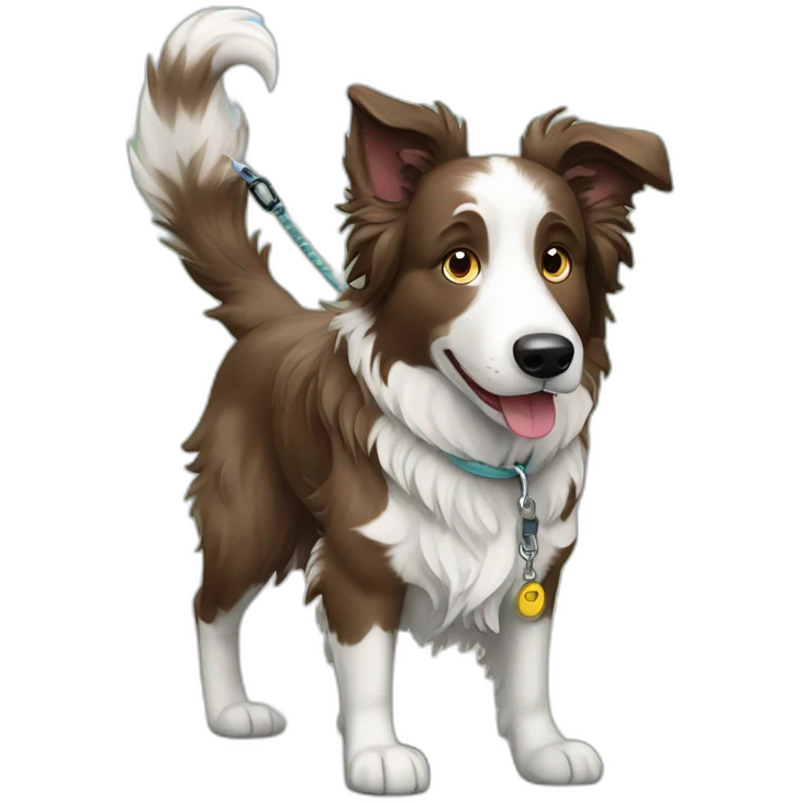 brown merle border collie on a leash emoji