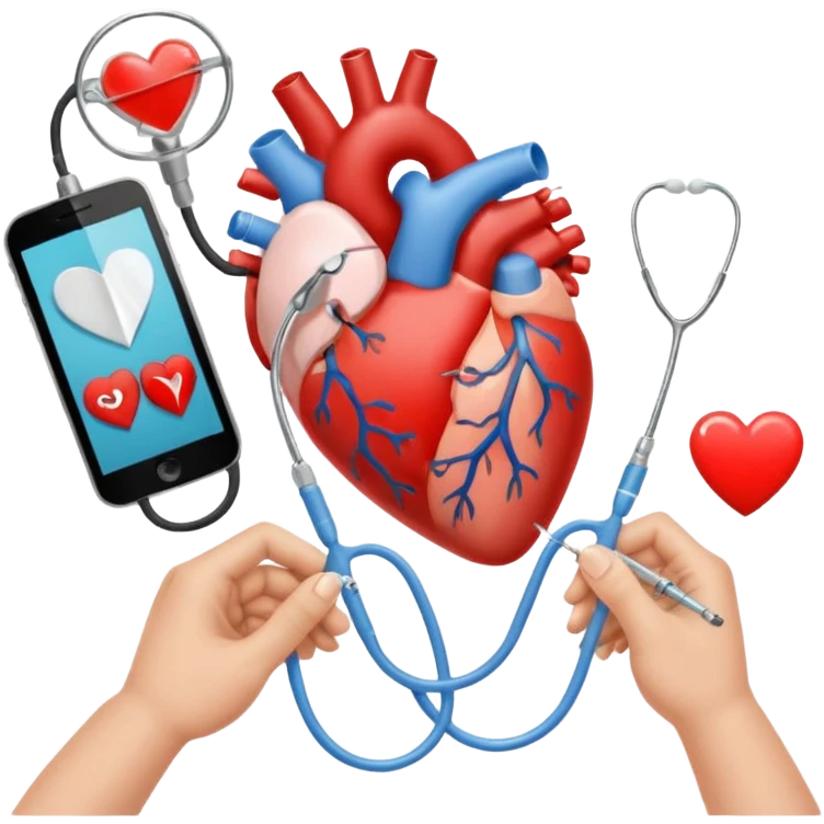 hands making a loveheart with background of stethescope, heel lancet, baby blood tubes, monitoring cables, baby bottle, cute scrapbooking paper,  emoji