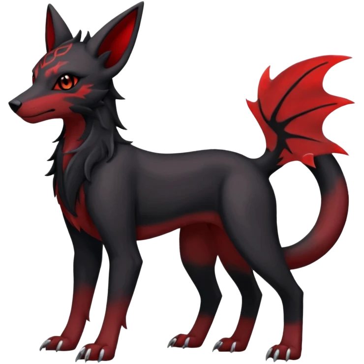 Dusky Soot-Black and Crimson-Gleaming Ember-Veined Gothic Draconic Houndour-Umbreon-Zoroark-hybrid creature (full body) emoji