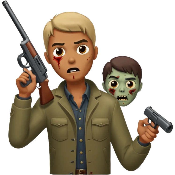 Man aiming shotgun at approaching zombie, dynamic pose, horror scene, no background









 emoji