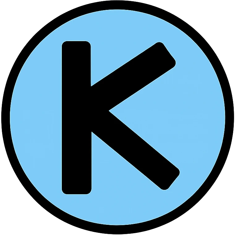 The Phoenician letter "𐤊" on a light blue circular background, Kaspa cryptocurrency logo emoji