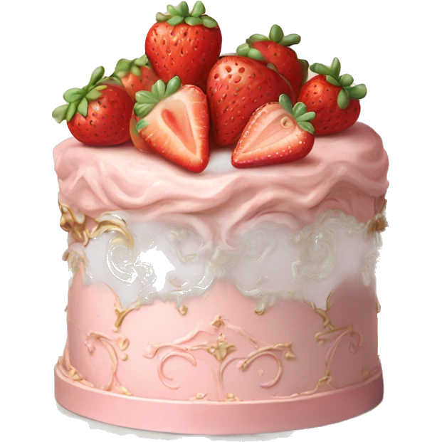 vintage rococo highly detailed pale pink cake with strawberries emoji