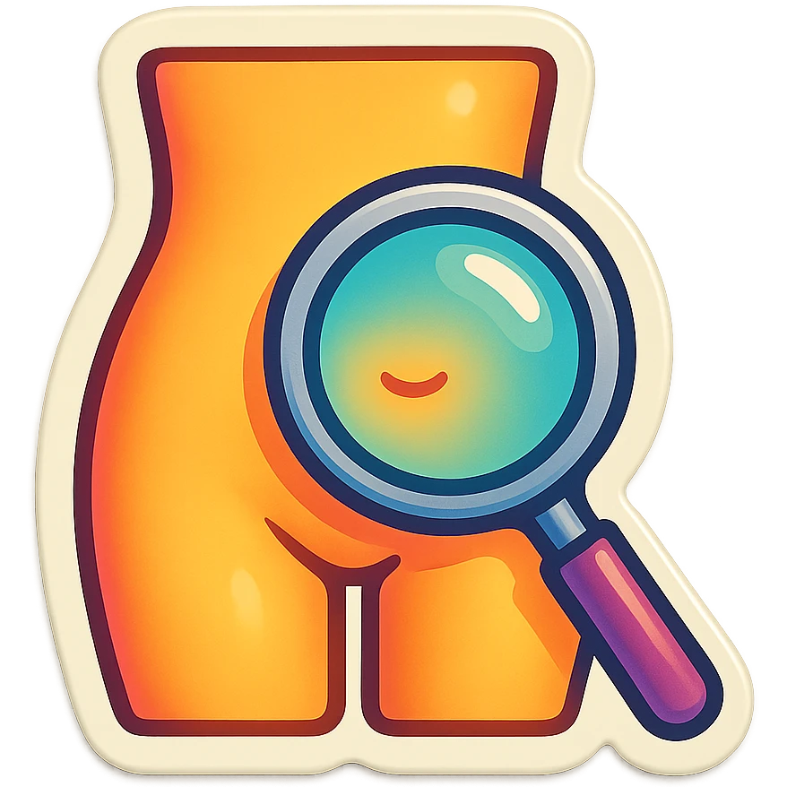 simple, modern sticker of a magnifying glass over the abdomen, clean lines and easy to recognize emoji