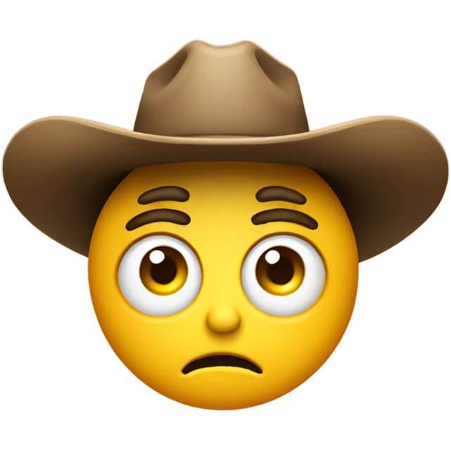 Yellow circle emoji wide eyed with a concerned look on its face wearing a cowboy hat emoji