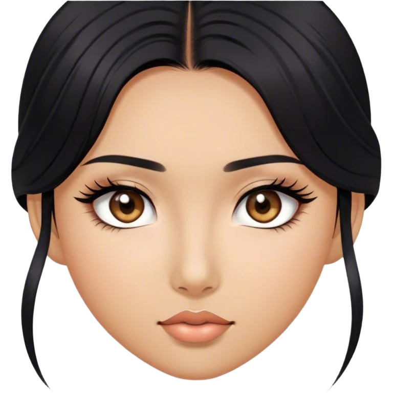 a black hair, tan skin, asian girl, vvery attractive eyes with long lashes， emoji