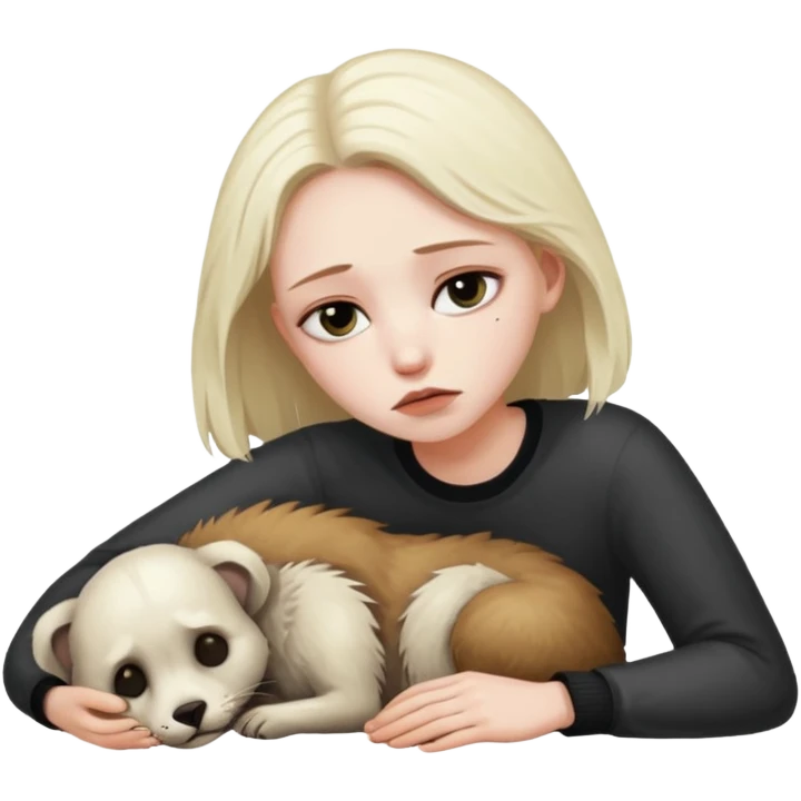 Dead pet with a sad master next to it emoji