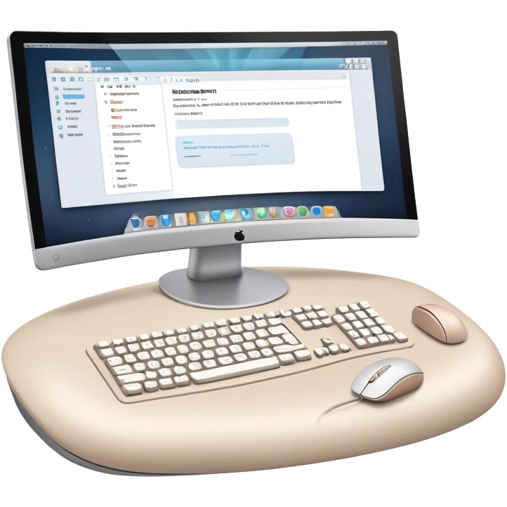 Create an emoji for UX/UI design. Large curved monitor, displaying UX/UI design interface. Include a mouse, keyboard, and stylus, symbolizing the design process. Use modern, professional colors. Do not include any emojis or smiley faces. Make the background transparent. emoji