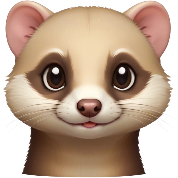 Cinematic Cute sable ferret Portrait Emoji, Head tilted playfully, with an elongated, flexible body and a characteristically curious expression, featuring a short, pointed snout, bright, sparkling eyes, and soft fur in warm brown and cream tones, Simplified yet irresistibly adorable features, highly detailed, glowing with a warm, friendly glow, high shine, affectionate and lively, stylized with a touch of whimsical mischief, soft glowing outline, capturing the essence of a fun-loving and mischievous sable ferret that feels like it could scamper straight into your heart! emoji