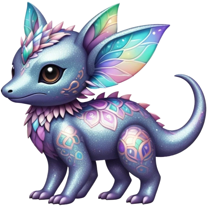 Dark-pastel greyish Randomly-colored sparkly exotic Fakémon-creature with random patterns emoji