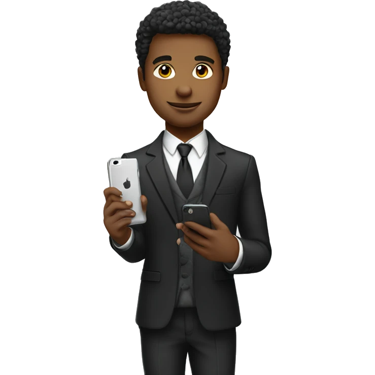 stylish young man in formal wear holding iPhone emoji