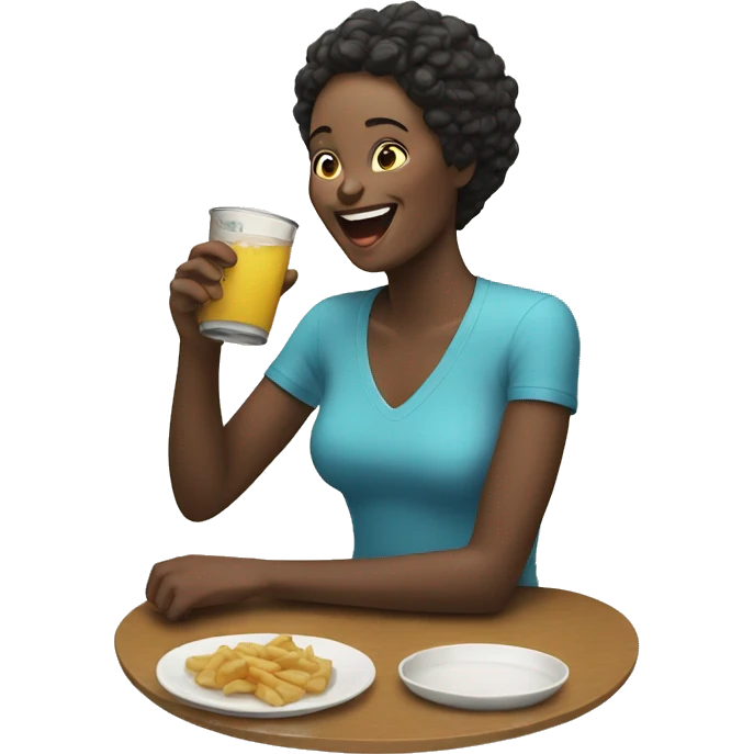 Woman eating and drinking while laughing  emoji
