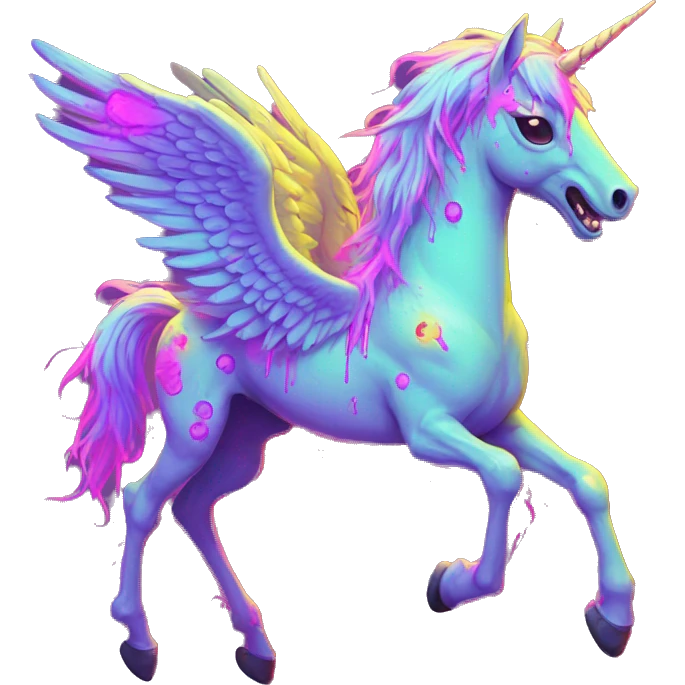 Zombie Pegasus unicorn groovy art neon rave raving emoji