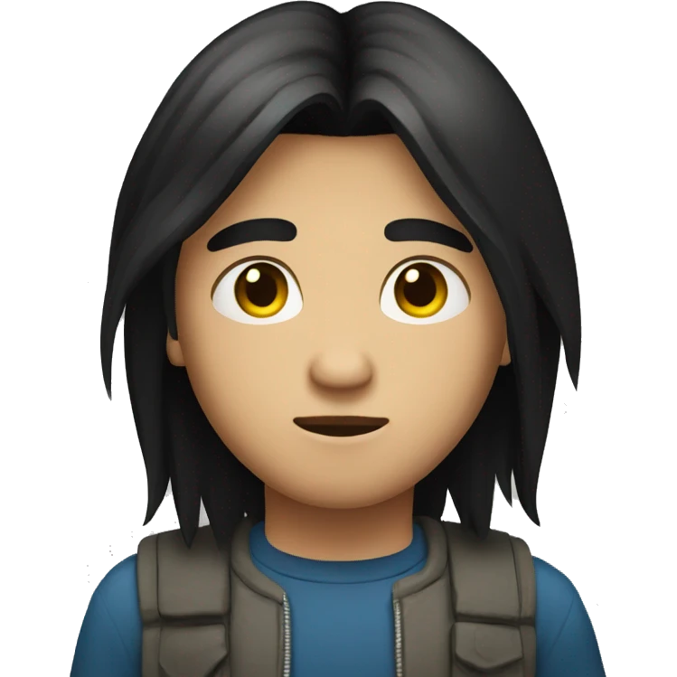 boy with long black straight hair serious face emoji