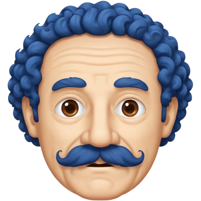 old guy with very curly dark hair and big blue  mustache emoji