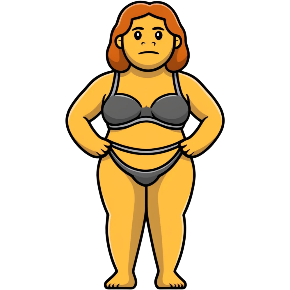 fullbody neanderthal woman wearing cloth bra emoji
