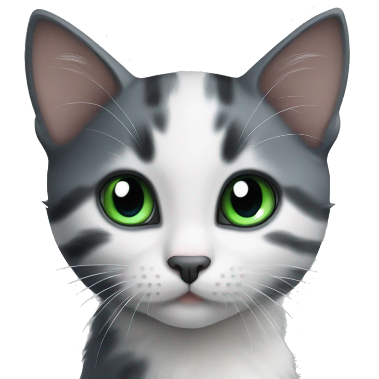 Grey and white kitten with blue eyes and a black kitten with green eyes  emoji