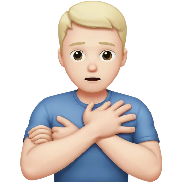 man with arms crossed over his chest, choking himself emoji