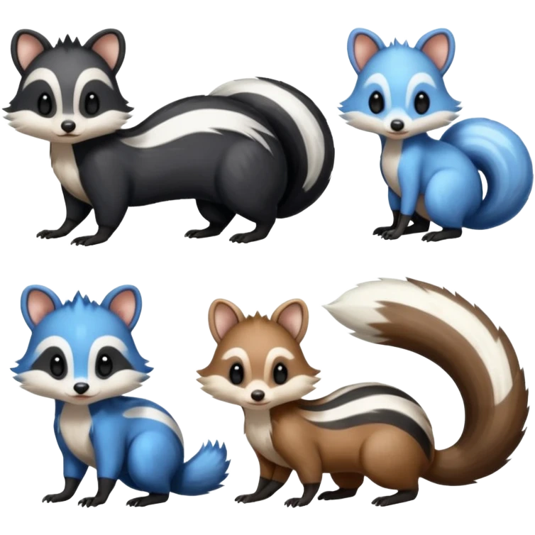 Black/White/Blue Skunk-Badger-Furret-Numbat-Minccino-Meowstic-Teddiursa-animal-fusion (full body) emoji