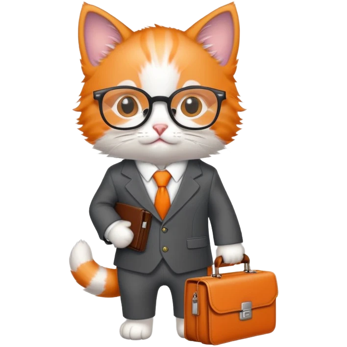 kitten in a suit holding a briefcase and wearing glasses emoji