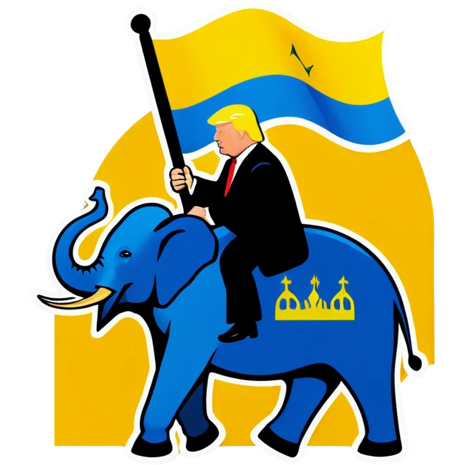 Donald trump riding an elephant with Ukraine flag emoji