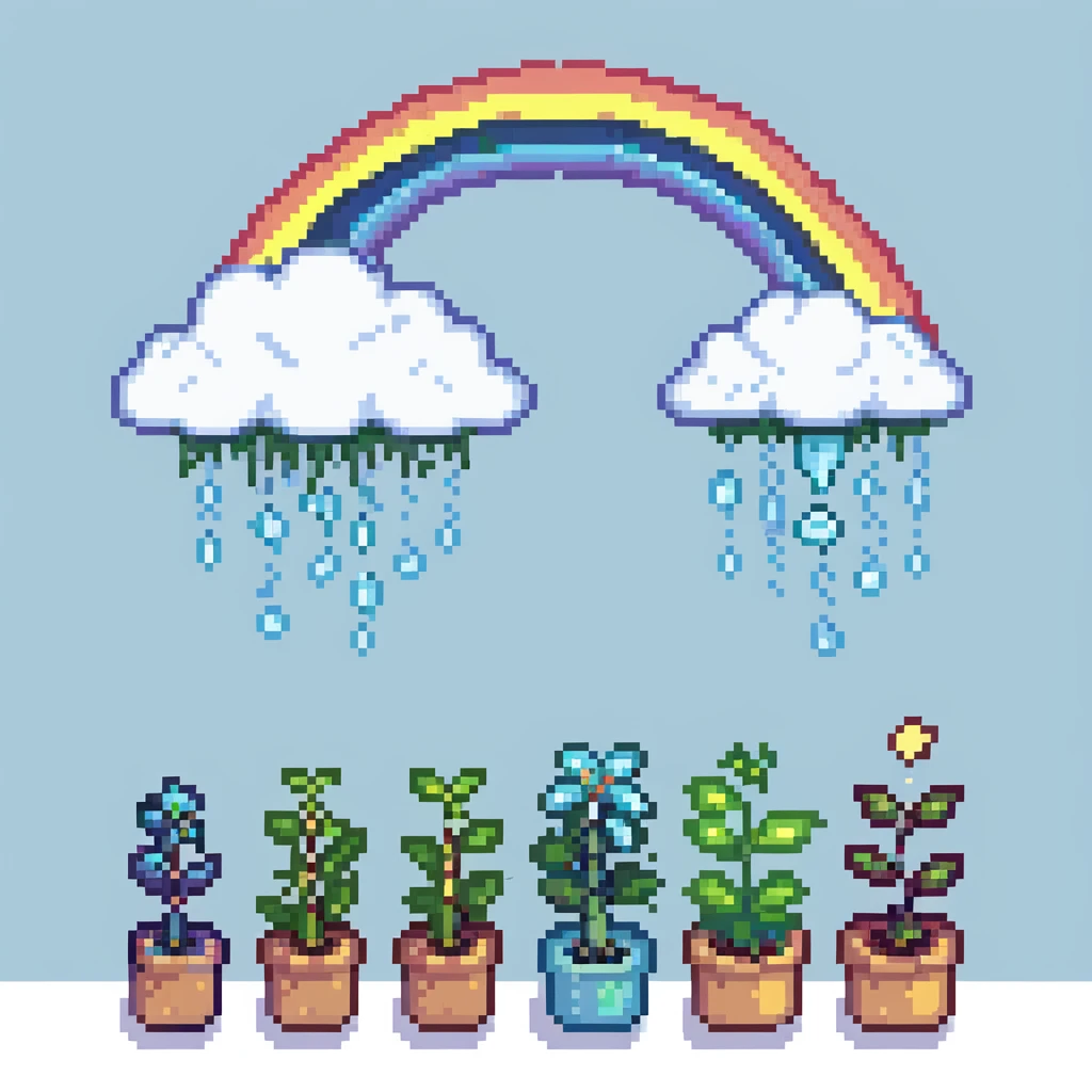 Rain clouds with rainbow and new plant sprouts emoji