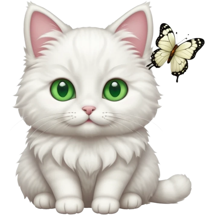 cute white cat with butterfly emoji